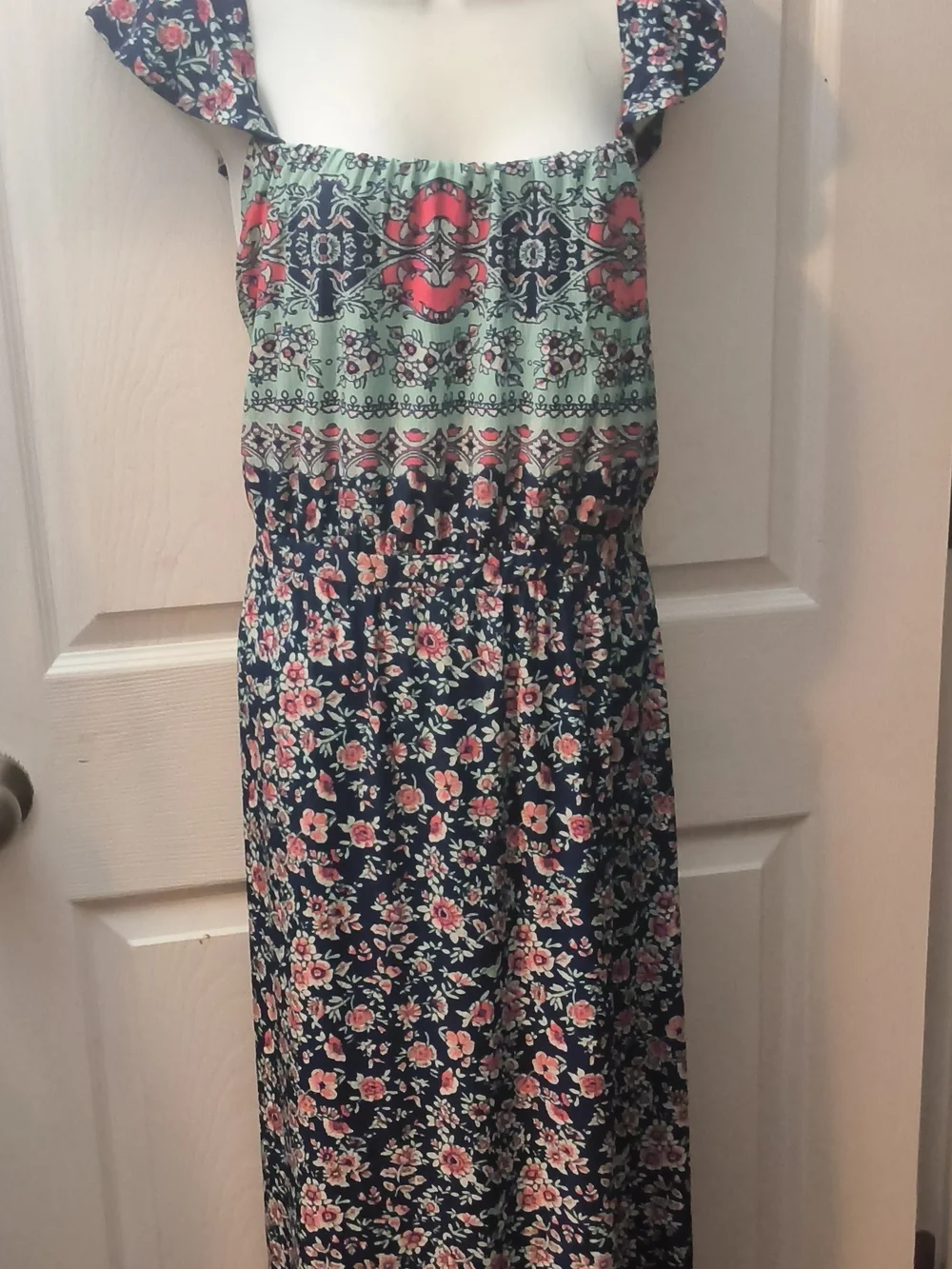 Rickis Navy Floral Maxi Dress with Mint Accent - Picture 15 of 16